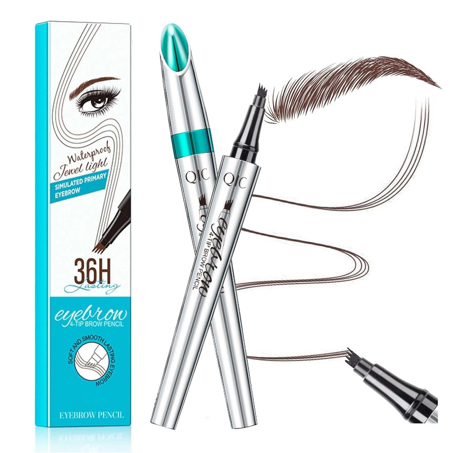 Lápiz de cejas con 4 puntas micro cabeza, lápiz líquido para microblading de cejas, lápiz de cejas Micro 4 puntos, lápiz de cejas duradero, resistente al agua (#2 Marrón oscuro)
