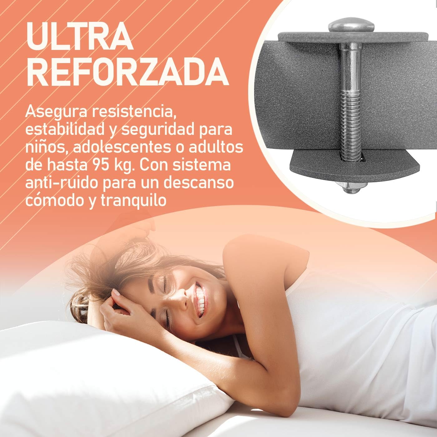 amuéblate Online - Litera Reforzada Completa con Barandilla y Escalera Metálica, Estructura de 40 x 30 mm con Láminas Anchas Anti - Ruido, 90x190