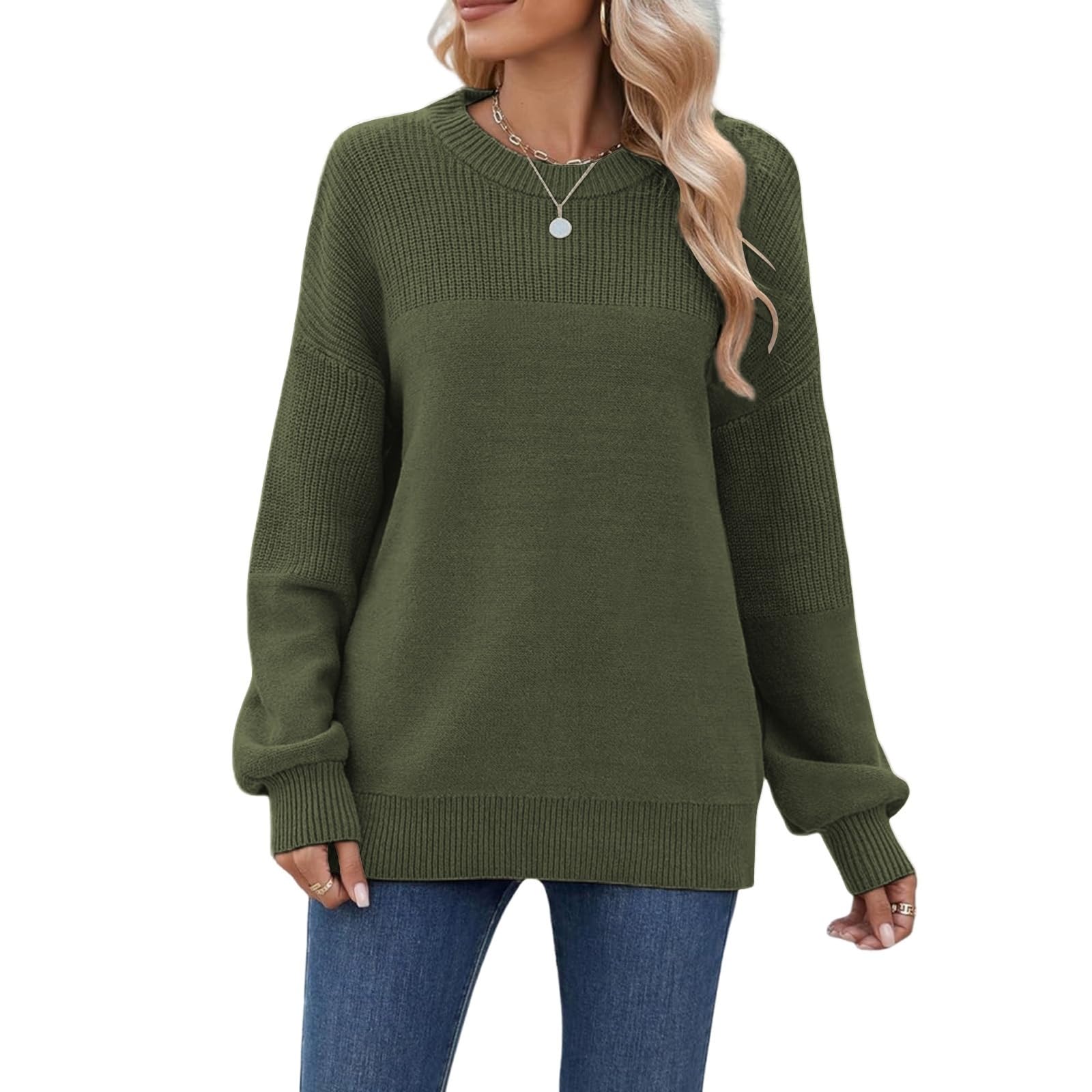 Knit Sweater for Womens Chunky Knit Oversized Crewneck Long Sleeve Winter Cotton Fashion Pullover Jumper Tops