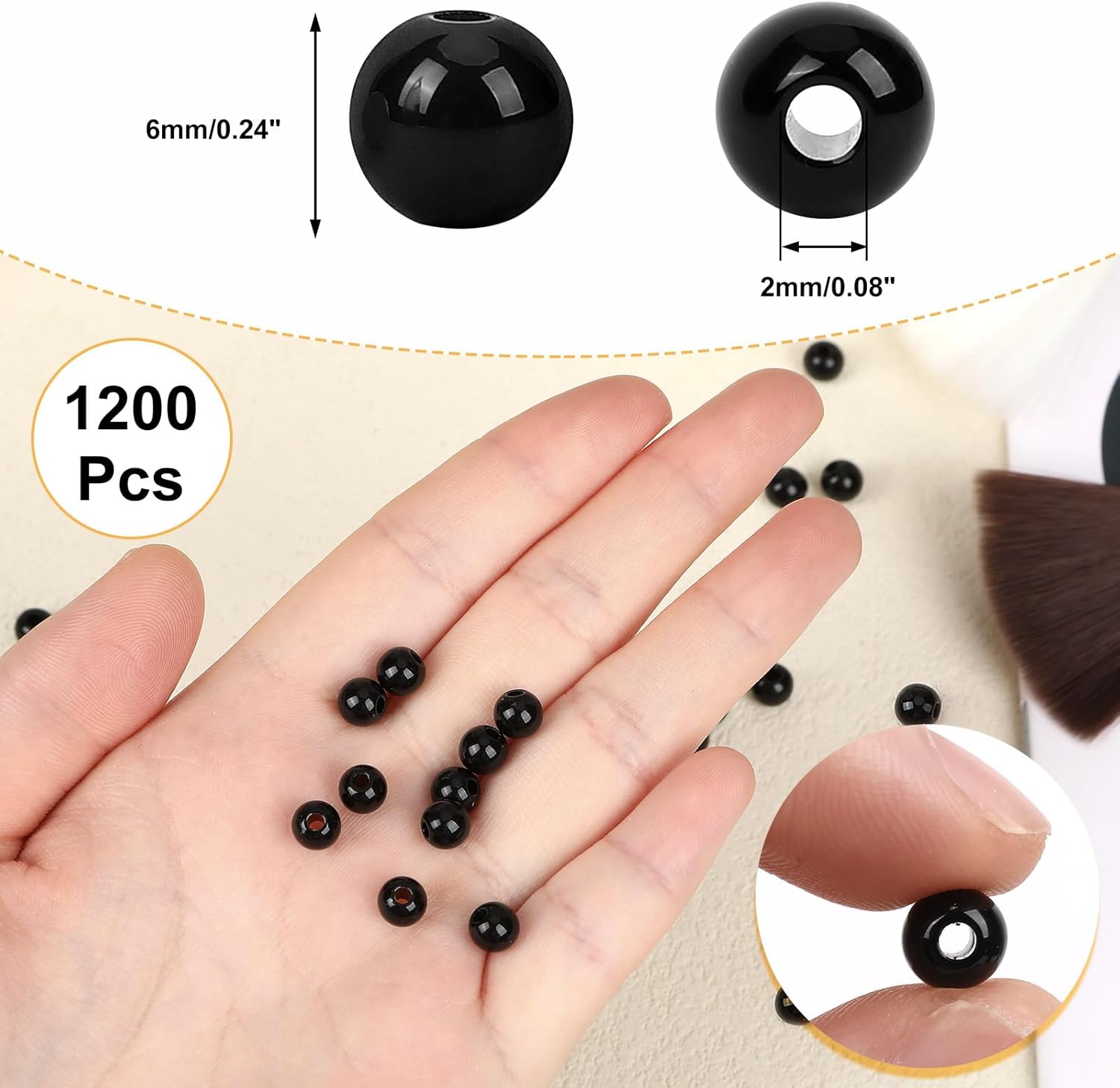DECYOOL Black Beads, 1200Pcs 6mm Black Spacer Beads Round Smooth Loose Ball Beads for Bracelet Craft - Image 2