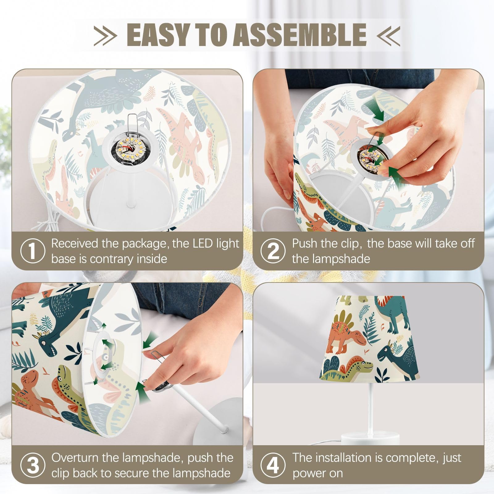 Mnsruu Lámpara de mesita de noche, dinosaurio, cocodrilo, lámpara de mesa infantil, bombillas LED, lámpara de escritorio, pantallas de tela para dormitorio, sala de estar, mediana