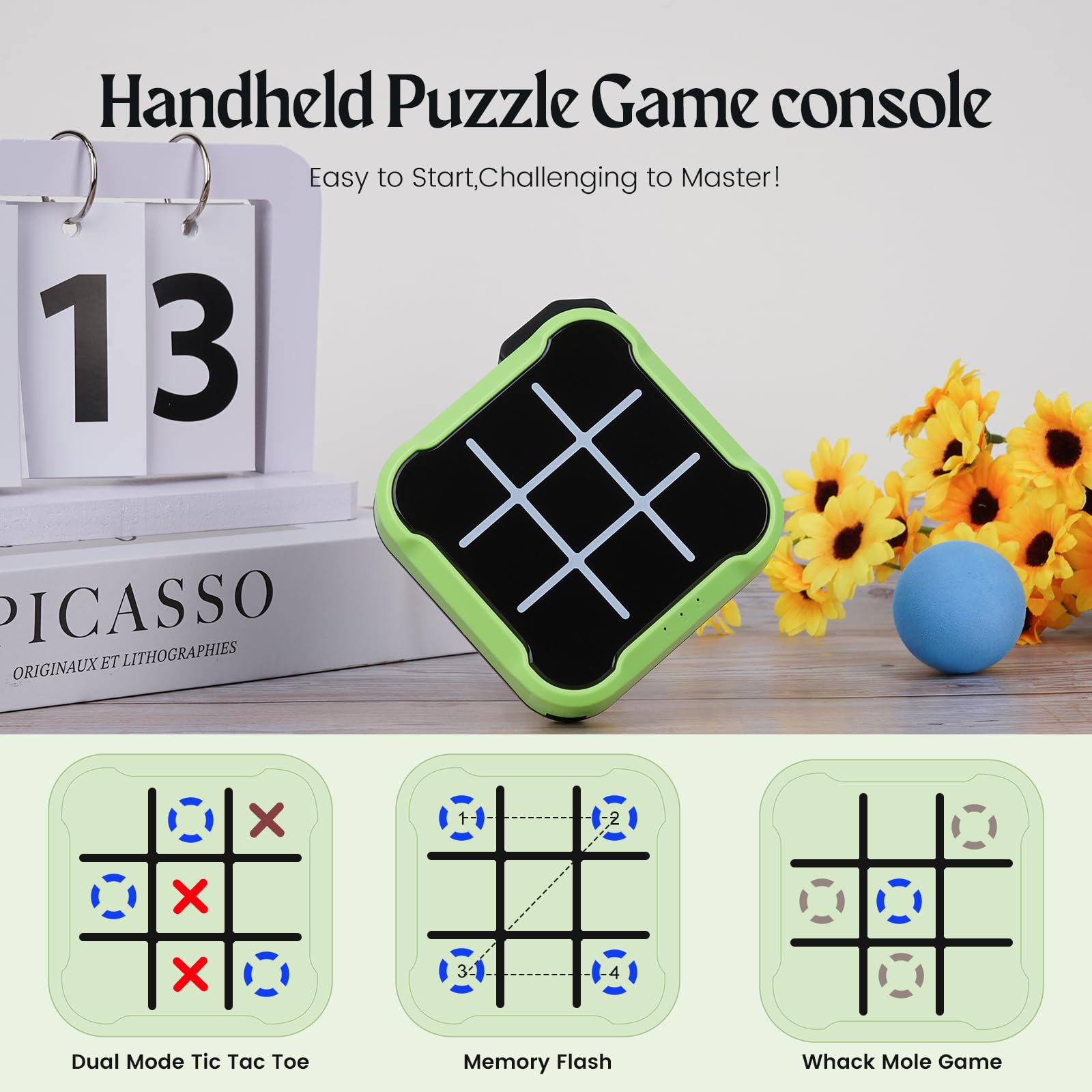 Tic Tac Toe, machine de jeu éducative portable 4 en 1, jeu électronique Tic Tac Toe pour l'éducation et la croissance de la mémoire, jeu de société pour enfants et adultes (vert Tic Tac Toe, machine de jeu éducative portable 4 en 1, jeu électronique Tic Tac Toe pour l'éducation et la croissance de la mémoire, jeu de société pour enfants et adultes (vert