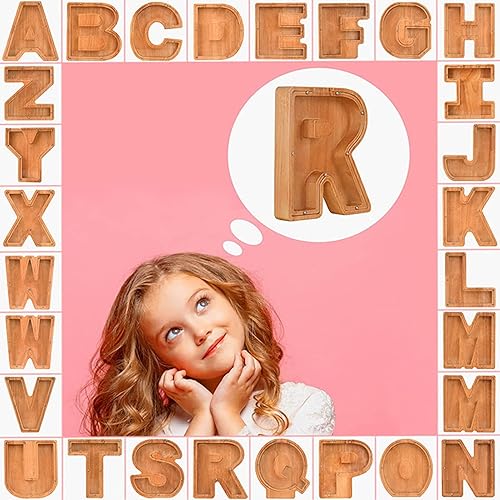 Miniatura 17 de Alcancía de madera con letras para niños y niñas, 26 letras del alfabeto, personalizadas, caja de ahorro de dinero transparente, regalo creativo