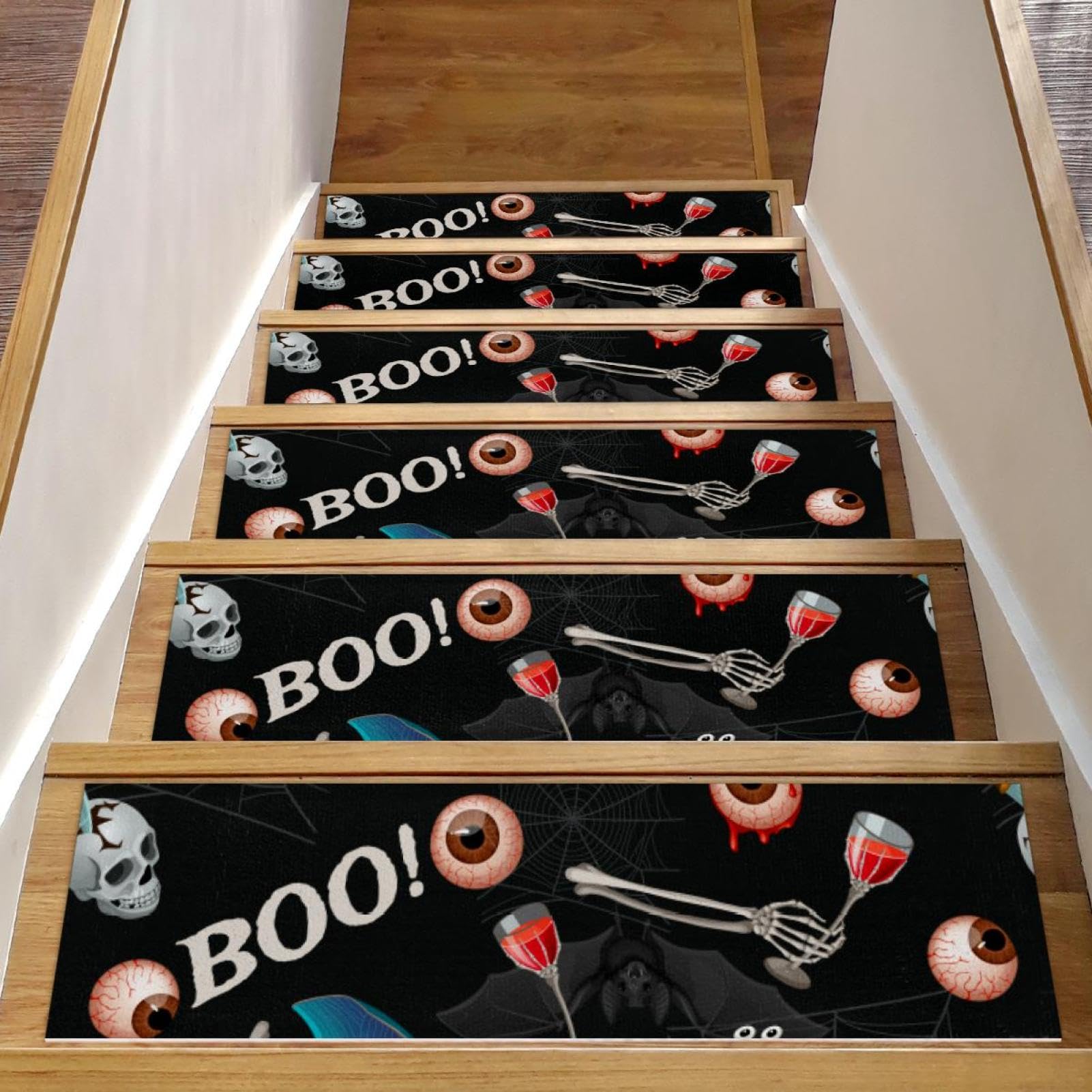 Alfombra para escaleras de madera antideslizante con diseño de Halloween para niños y mascotas