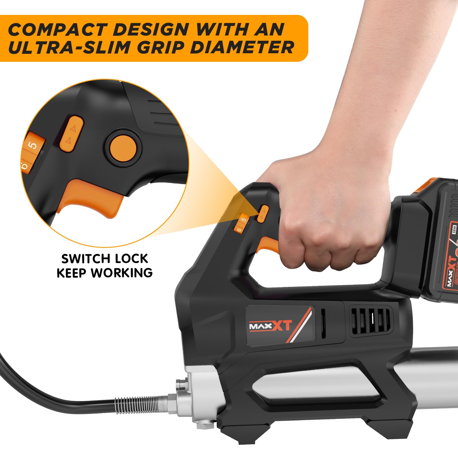 MAXXT Pistola per Grasso a Batteria, Ingrassatore Elettrico da 20V 20000 PSI con LED, Pistole per Grasso Kit Professionali Senza Fili con 4.0Ah Batteria e Caricabatterie