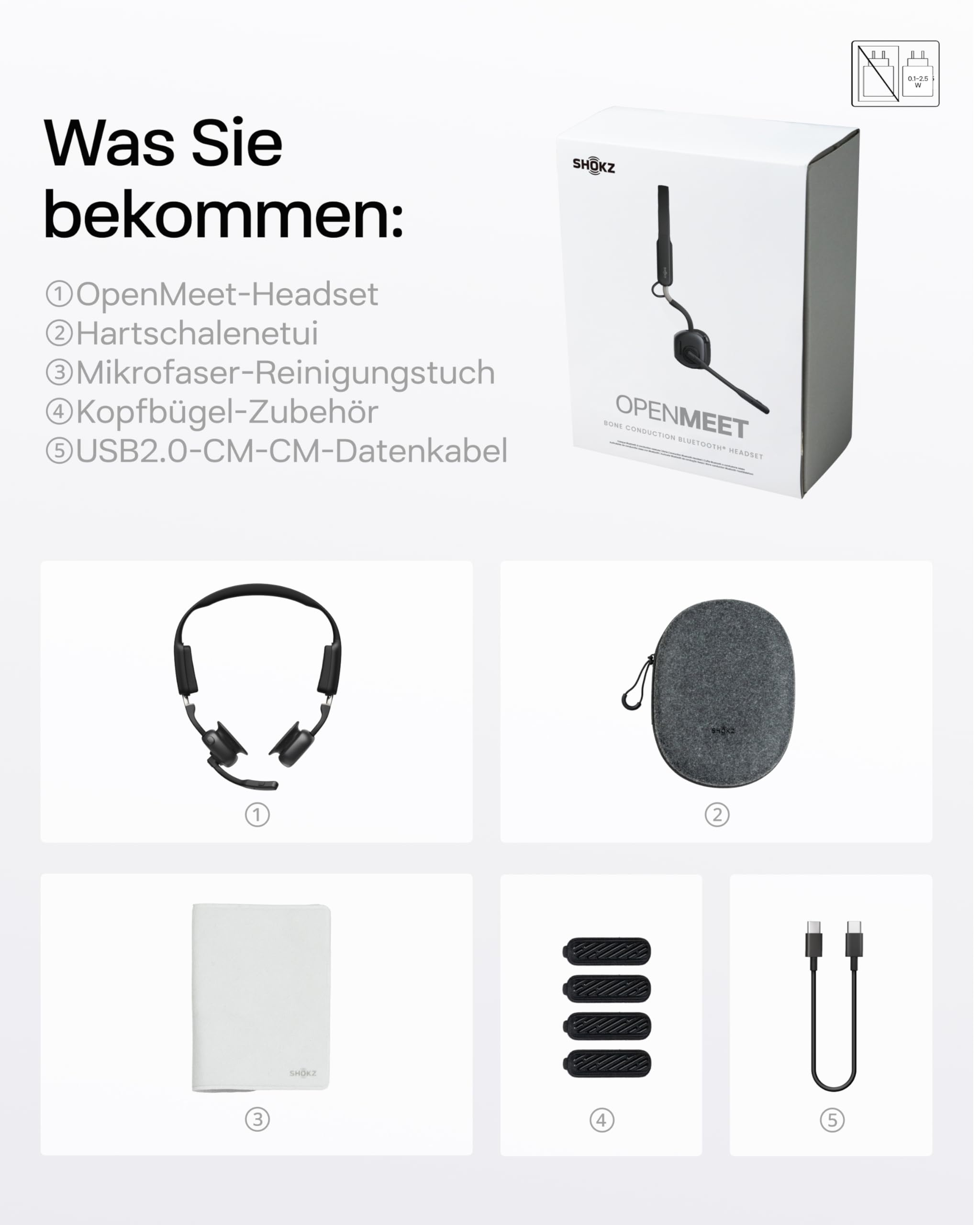 SHOKZ OpenMeet Open-Ear-Headset mit 2 Mikrofonen | Bluetooth 5.4, 15 Std. Akku, Noise-Cancelling-Mikrofone, Schnellladung, Arbeit, Anrufe und Meetings