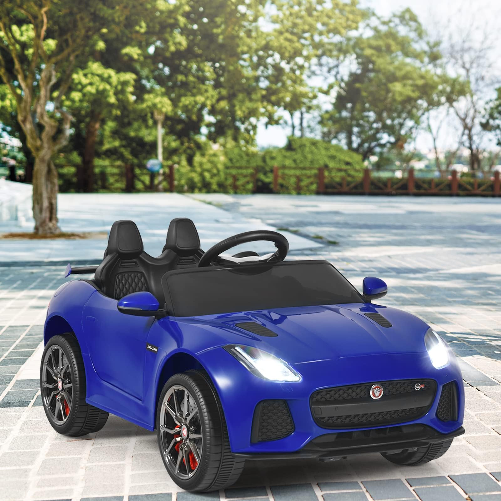 RELAX4LIFE Macchina Elettrica Jaguar F per Bambini 12V, con Telecomando 2.4G e Musica, USB, Luci LED e Clacson, 2 Portiere Apribili, 3 Anni+,107,5 x 66 x 50 cm (BLU)