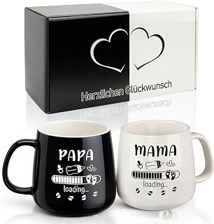 TUZELIYA Mama & Papa Kaffeetassen Set – Geschenk werdende Eltern, 350ml Schwarz-Weiße Tassen für Schwangerschaft verkünden, Baby Shower,Valentinstag & Jahrestag