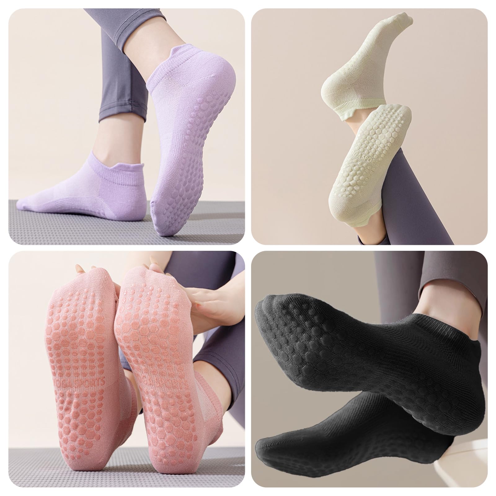 5 pares de calcetines de pilates para mujer, antideslizantes, de algodón, transpirables, estilo tobillero, para bar, baile, gimnasio, hogar, reformador, entrenamiento, estudio, uso