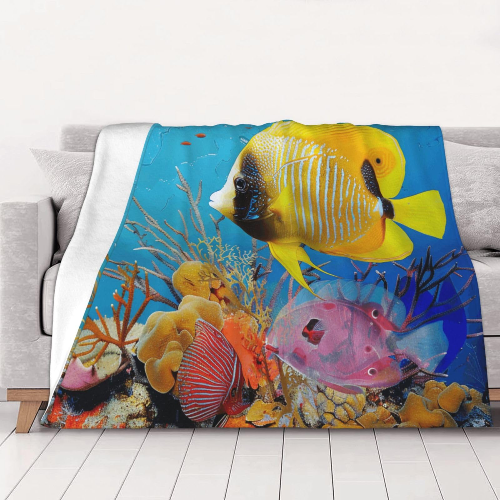 AUBKFELD Tropical Fish Printed Flannel Blanket 200x150 CM, Soft & Warm Throw Blanket for Sofa/Couch/Bed/Car, Gifts for Audlts Women Men