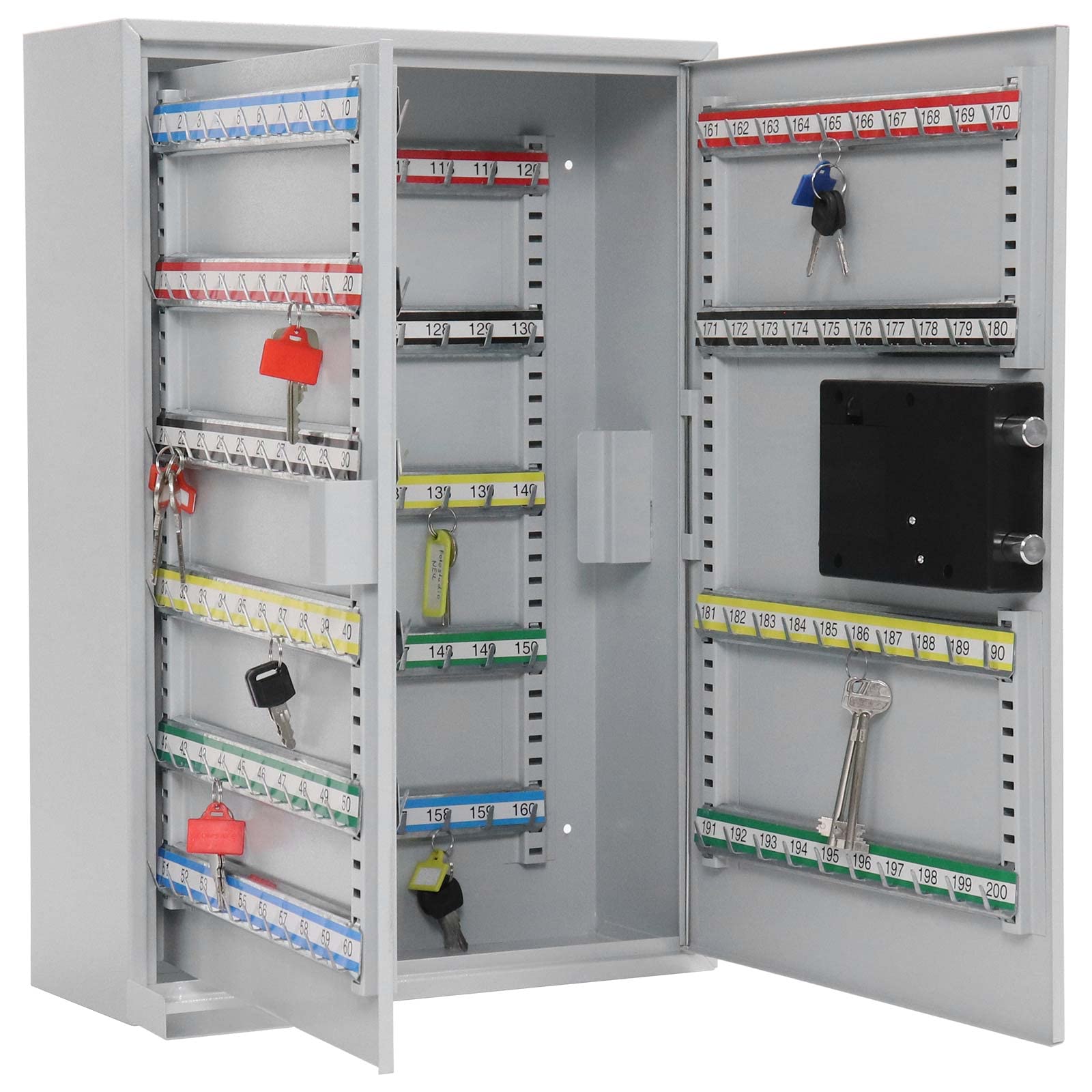 Rottner T06023 Armadietto per chiavi S 200 EL, in lamiera d'acciaio, chiusura elettronica e ganci regolabili per 200 portachiavi, colore grigio chiaro.
