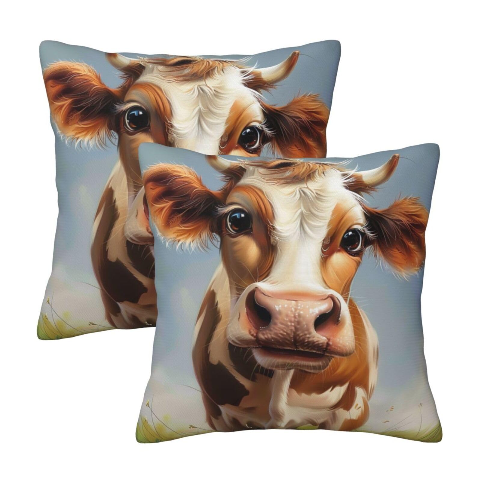 kkvhhyuo Cute Cow Print Pillow Covers Set of 2, Square Decorative Cushion Covers with Hidden Zipper, Throw Pillow Cases for Living Room Sofa Bed Chair, 45x45 cm