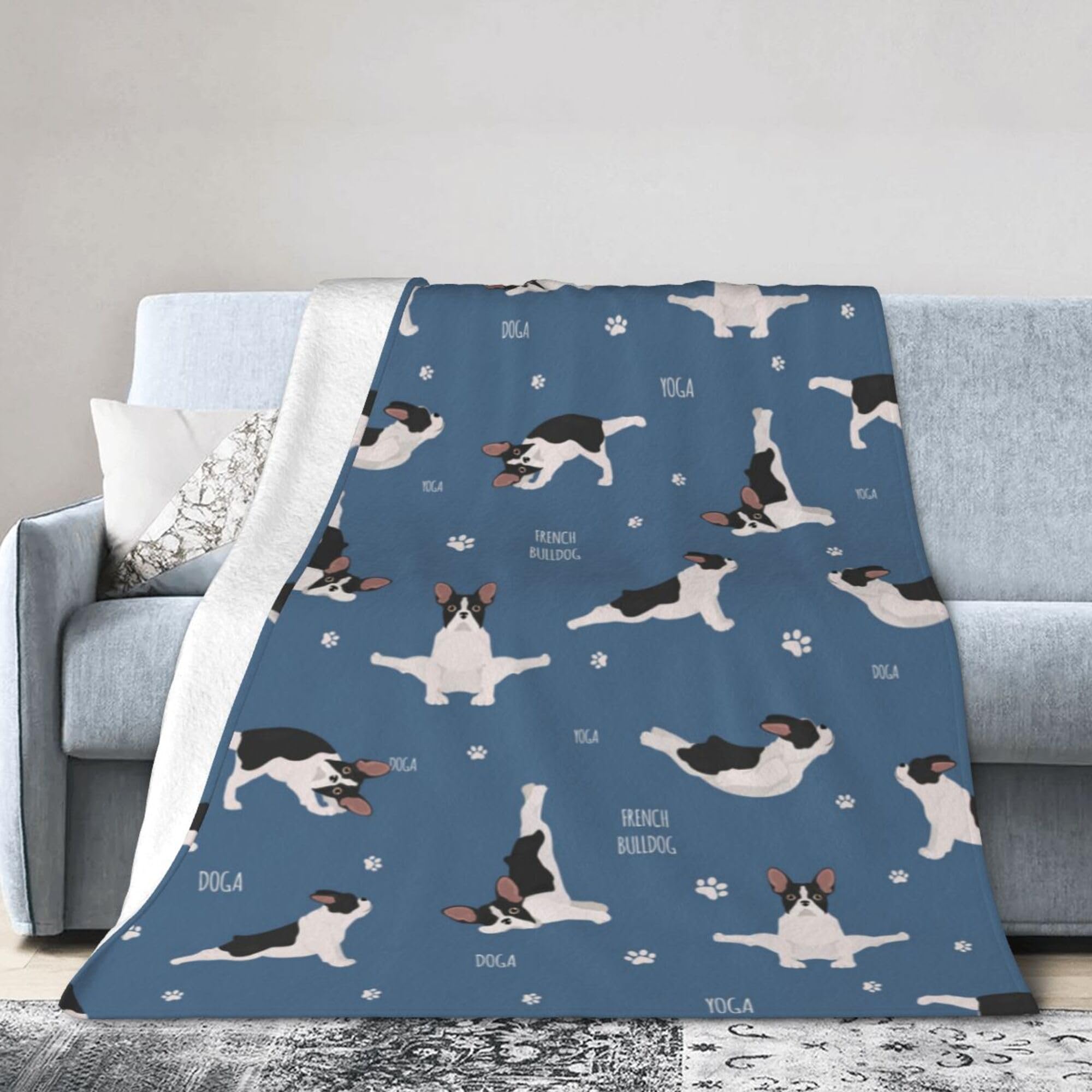 Melbrakin Black Yoga French Bulldog Dogs Blanket Super Soft Flannel Blanket Comfy Cozy Throw Blanket Couch Lightweight Blankets For Living Room Bedroom 50"X40"