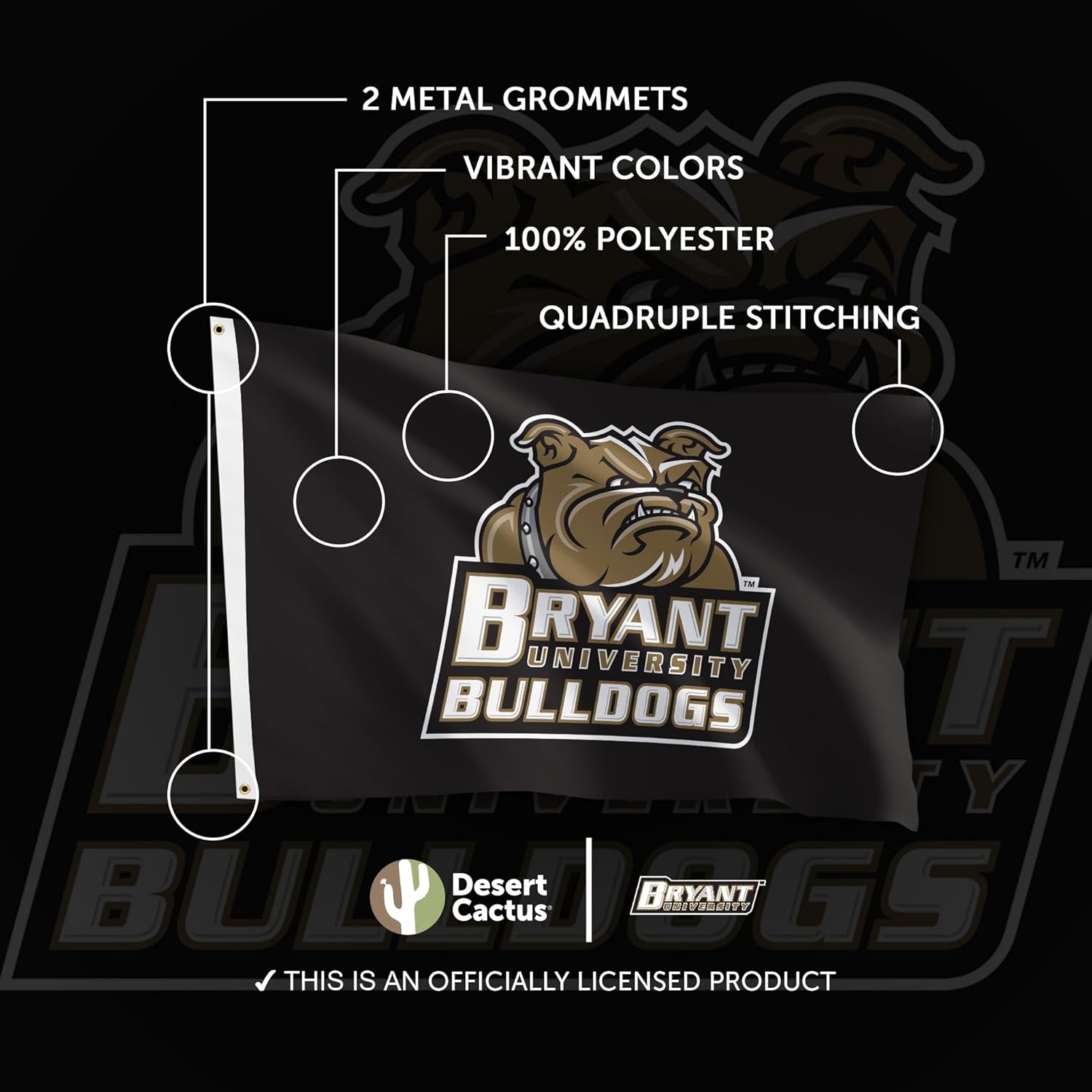 Desert Cactus Bryant University BU Flag - 3 x 5 Feet Bulldogs Banner, Indoor/Outdoor Durable Fabric, 100% Polyester Design (Style 1)