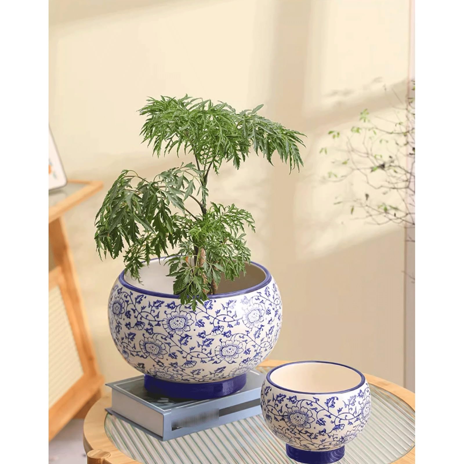 Amazon.co.jp: 鉢 シノワズリ 青と白の磁器プランター 景徳鎮陶器