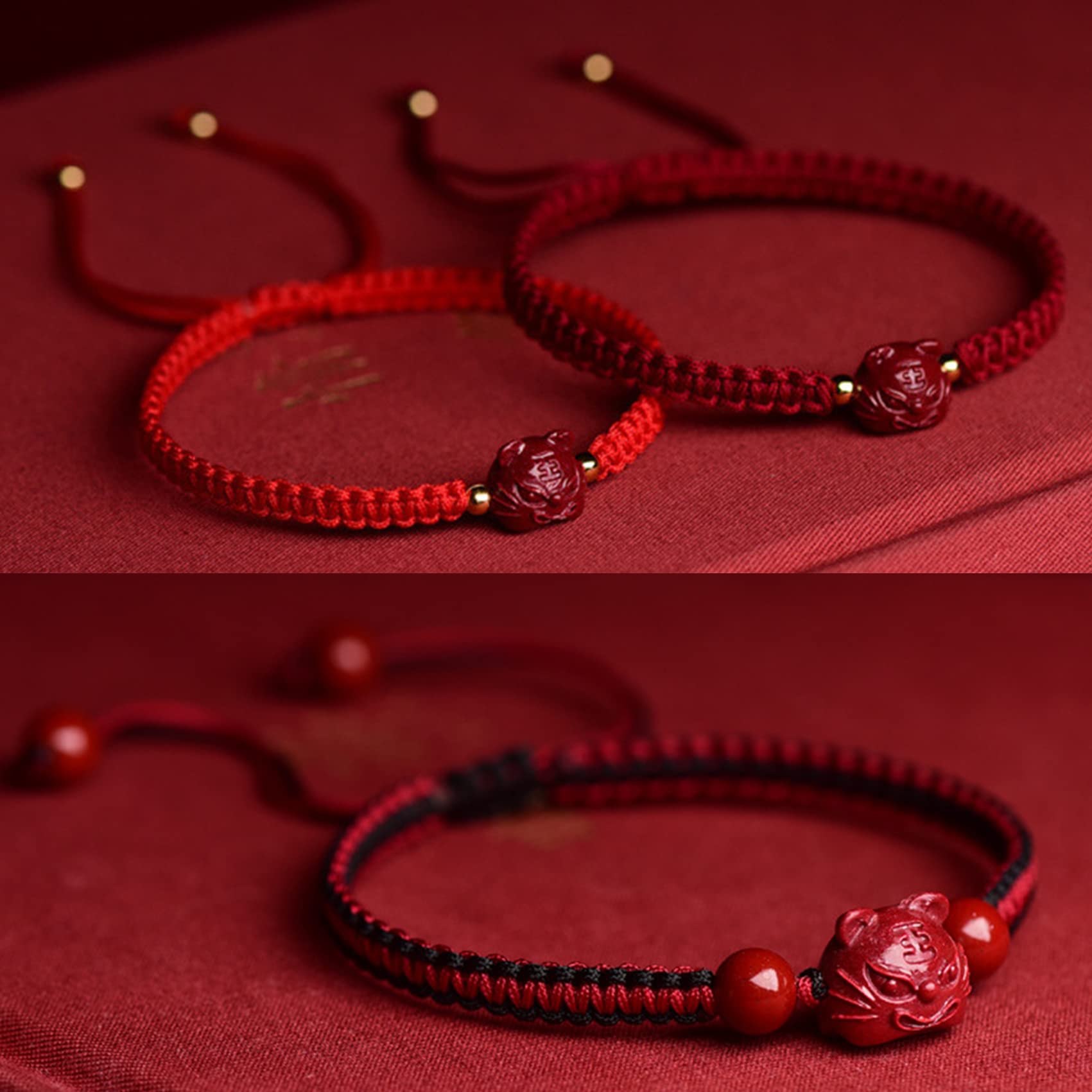 Pulsera de Cristal, 2 Pulseras de Hilo Rojo con talismán cinabrio, Pulsera roja for protección Ajustable