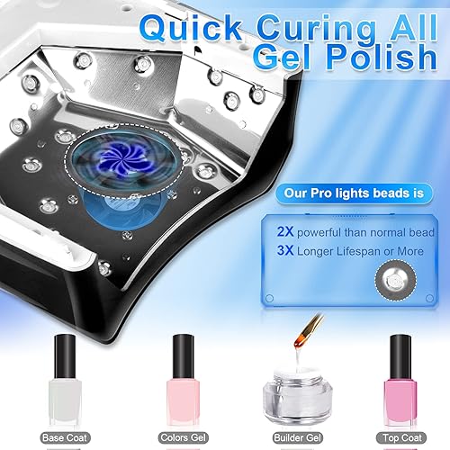 Miniatura 10 de IMENE - Lámpara de uñas profesional LED UV, inalámbrica, 72 W, luces UV para uñas de gel con ventilador, secadora de uñas recargable con mango