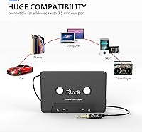 Vista 6 de Elook Kit de adaptador auxiliar de casete para coche, incluye un smartphone a adaptador de conector de auriculares de 0.138 in, color negro