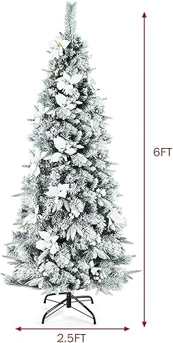 Miniatura 7 de CHEFJOY - Árbol de Navidad artificial con bisagras, decoración completa del árbol de Navidad con bayas blancas y flores de pascua, árbol de Navidad