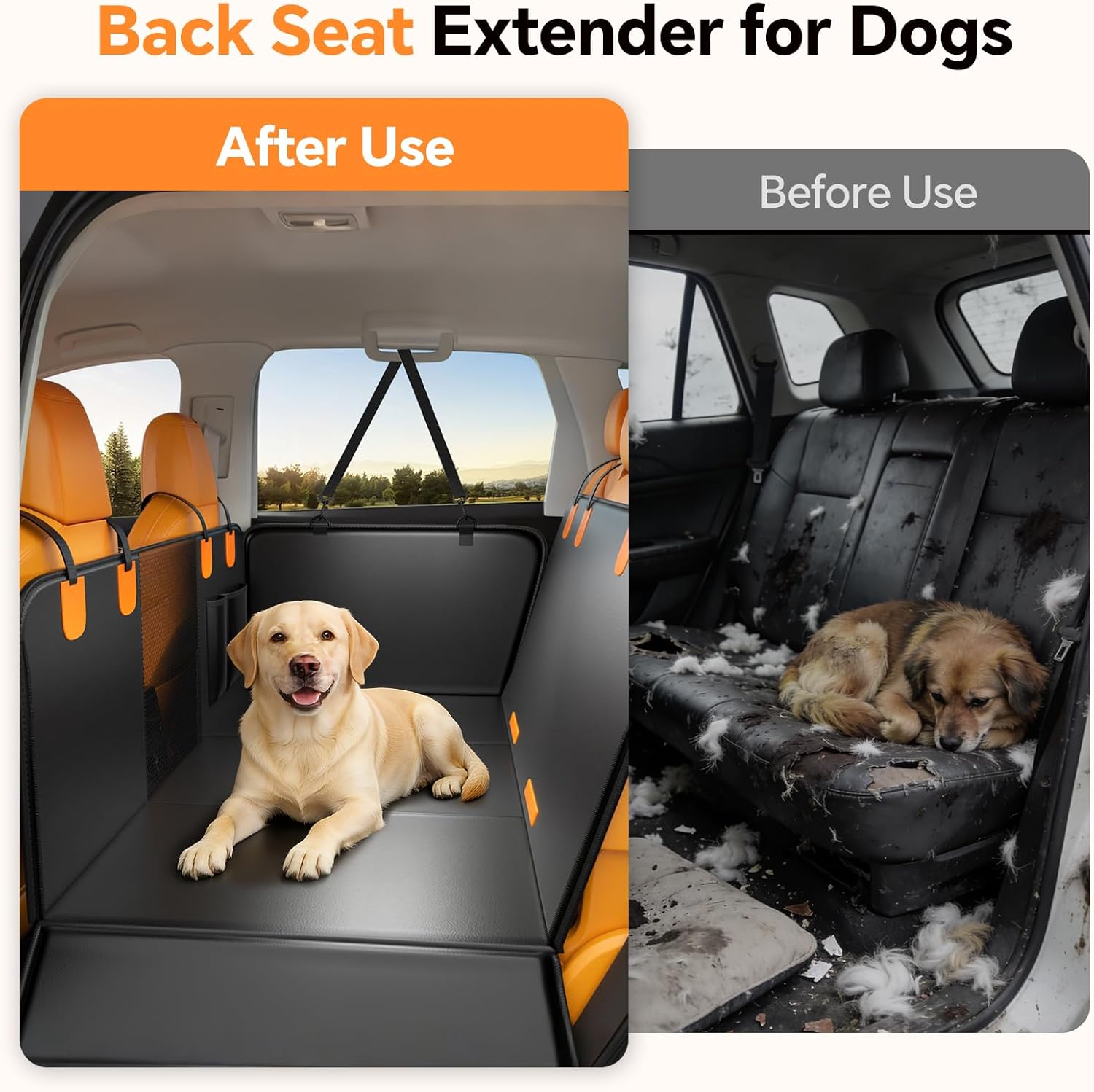 Dog Car Seat Cover, Back Seat Extender for Dogs 400LBS Capacity, Dog Hammock for Car PU Leather, Hard Bottom Dogseat Cover Universal Car Fit, Waterproof DogSeat Cover for Car SUV Truck