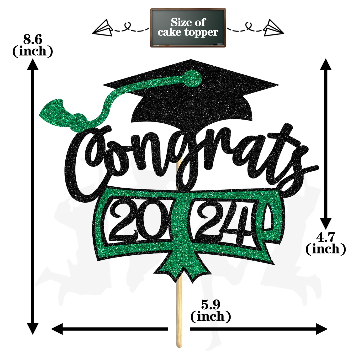 2024 Graduation Cake Topper – Congrats & So Proud Of You Decor, Black/Silver Glitter For High School College Party