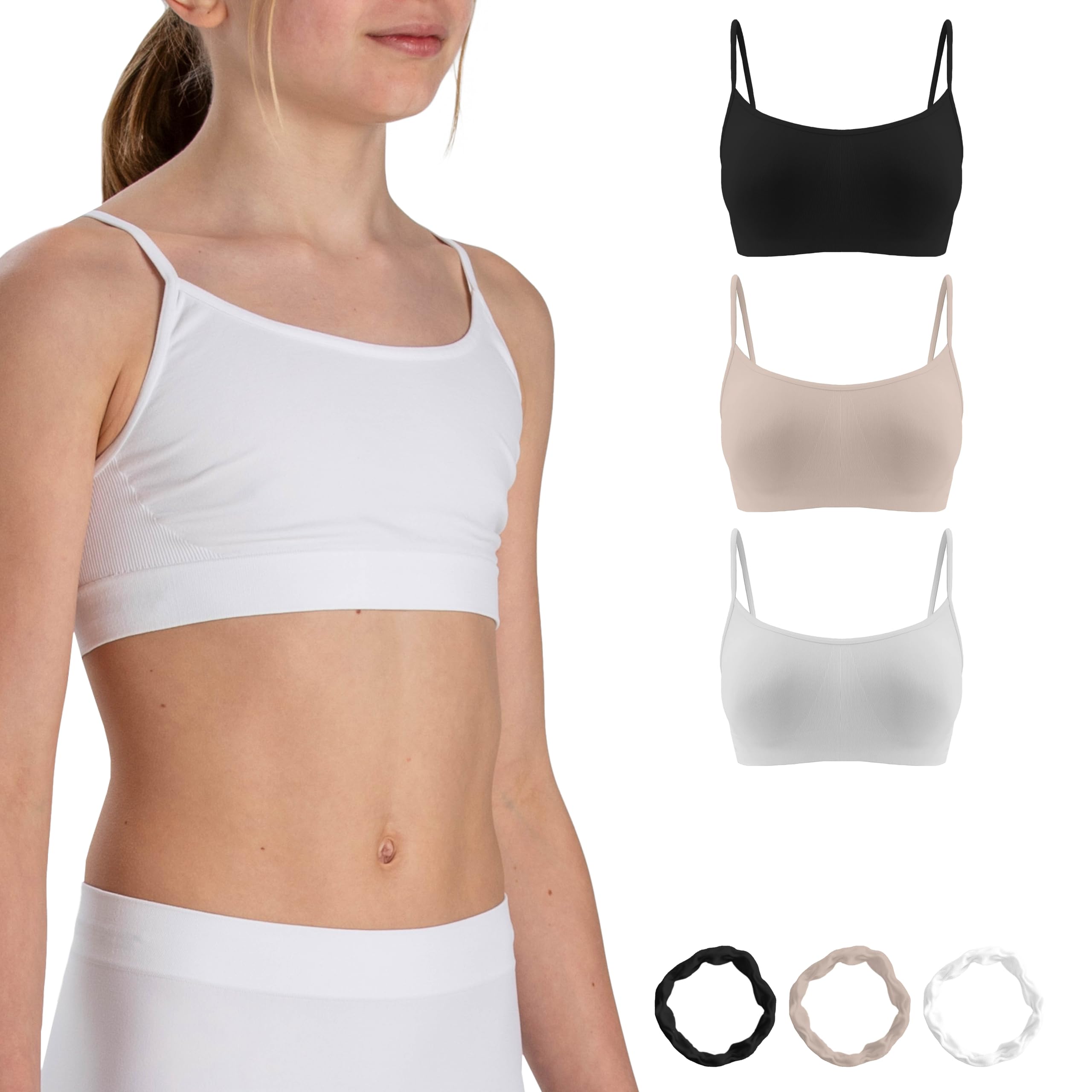 Risalti 3 Pcs Microfibre Crop Tops for Girls - Seamless Bra, Teen Girl Clothes, Kids Bra - Bracelets Included - Made in Italy