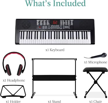 Best Choice Products 61-Key Electronic Keyboard Piano Portable Electric Keyboard Complete Beginner Set w/LED Screen, Stand, Bench, Headphones - Black
