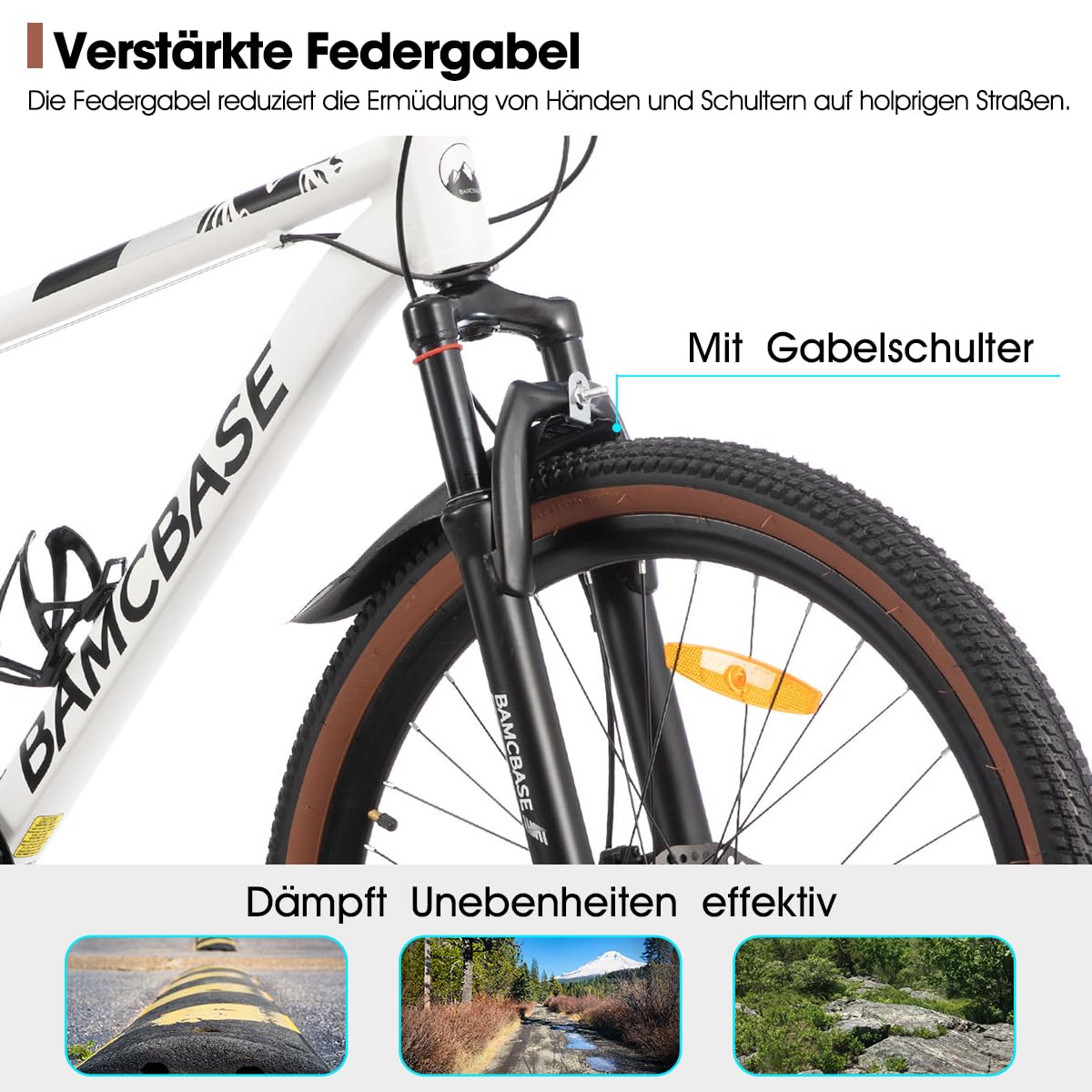 HILAND Bloomer Rower górski 26", MTB, męski i damski, 7-biegowy rower z mechanicznym hamulcem tarczowym, aluminiowa rama Hardtail, uniseks, dla dorosłych, biały