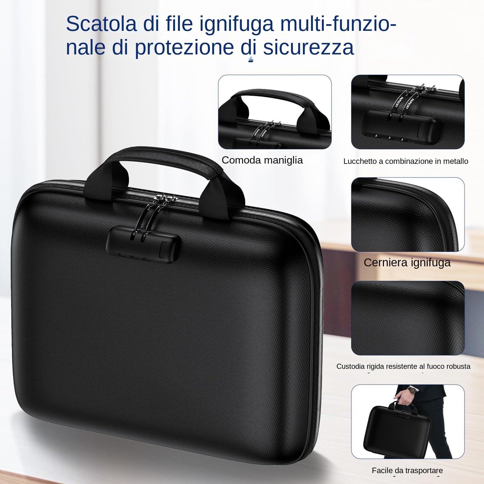 Borsa Antifuoco per Documenti Organizzatore con Cerniera a 13 Tasche