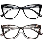 LKEYE Oversized Reading Glasses For Women Cat Eye Computer Blue Light Blocking Reader Stylish Ladies Designer Fashion Large Unbreakable Eyeglasses 2pack Black Leopard LK6042 + 2.25 x