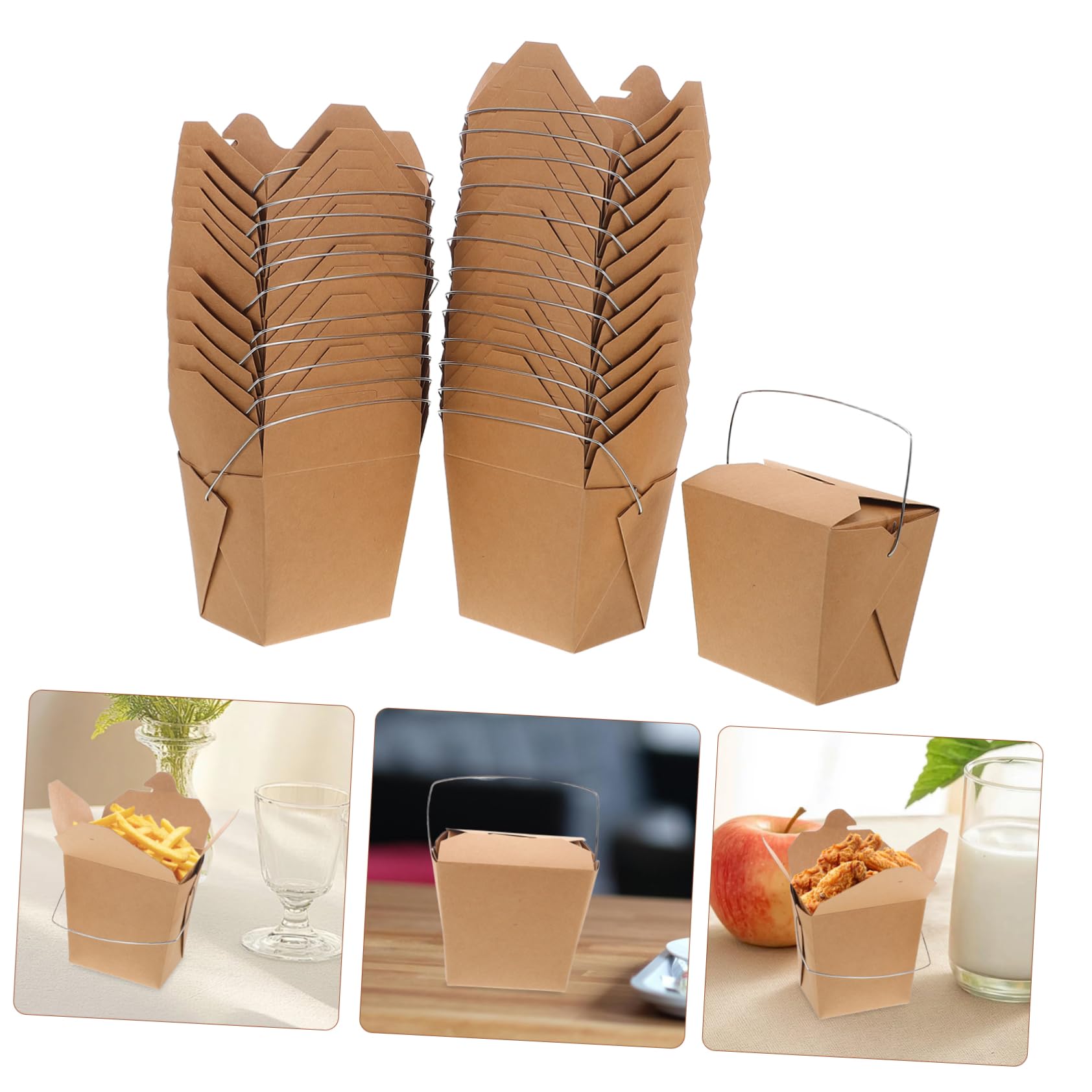 OUNONA Scatole Asporto Alimenti 50 Pezzi in Carta Ferro con Manico | Colore Coffee, Design con Filo Metallico, per Varie Occasioni di Pranzo e Picnic
