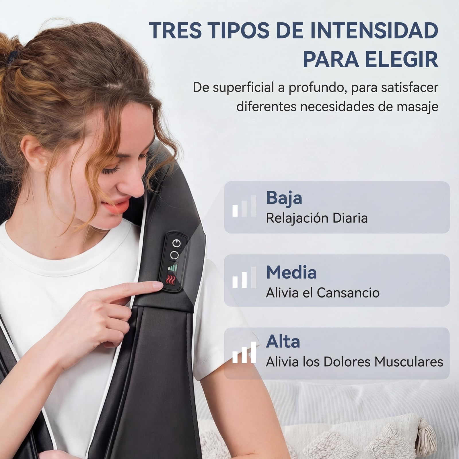 Masajeador Cervical y Espalda con Calor, Shiatsu 16 Cabezales 3D, 3 Modos Masaje Profundo, Regalo para Oficina y Hogar