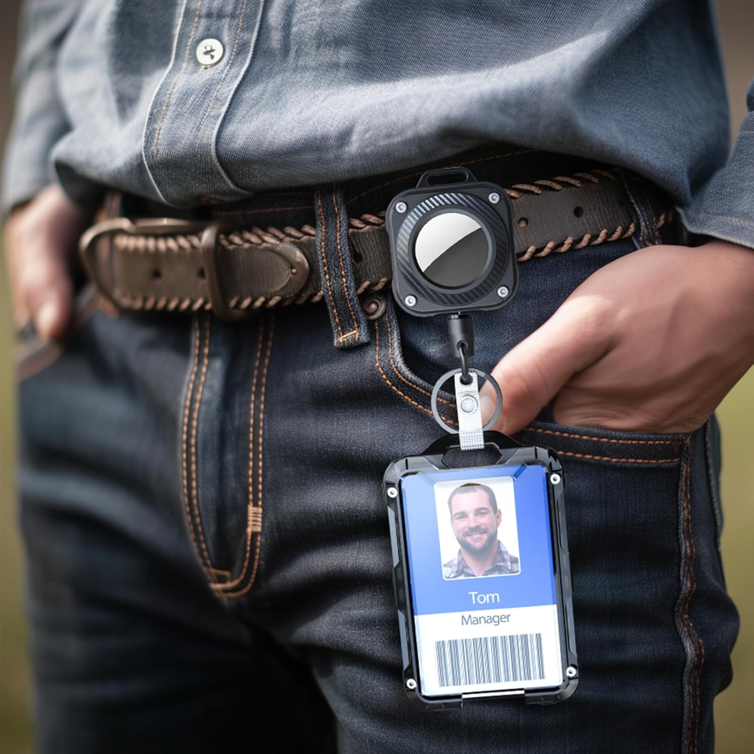 LIUGX Badge Holder with Airtag Retractable Keychain, Belt Clip Ver, Heavy Duty for Airtag Holder/Case, ID Card Holder (Holds 4 Cards), Badge Reel with 31.5” Wire Rope, 10,000+ Rebound, 8oz