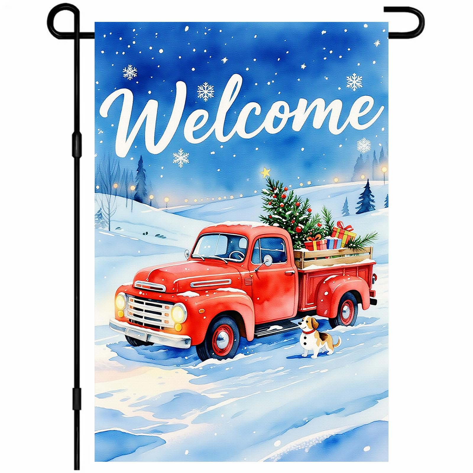 ivn merry christmas garden flag12x18 inch double sided vintage red truck christmas tree and gifts christmas outdoor yard flag for home porch patio holiday decor