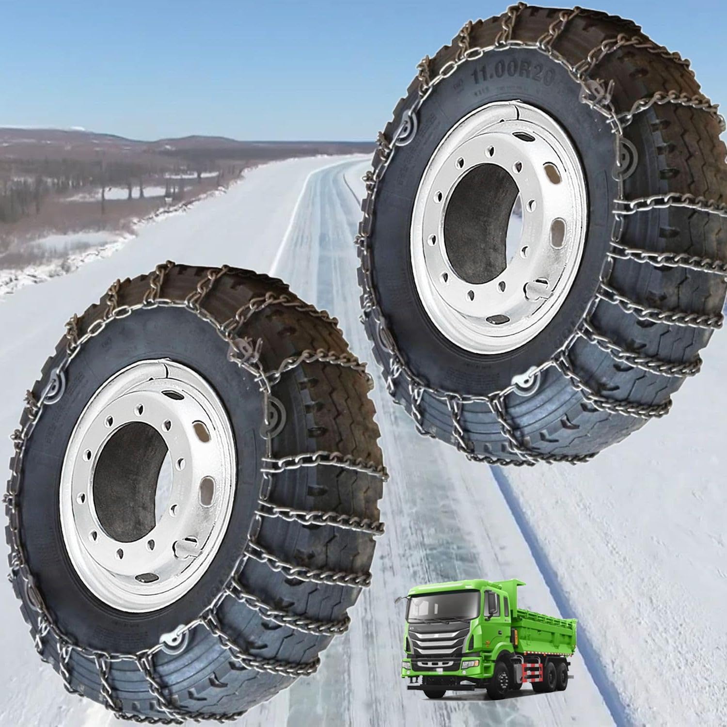 9mm Set of 2 Tire Chains for Suv ATV and Pickup Trucks Slip Snow Traction Chains Durable Manganese Emergency Grip for Icy Roads 6.5R16 2pcs 11R22.5