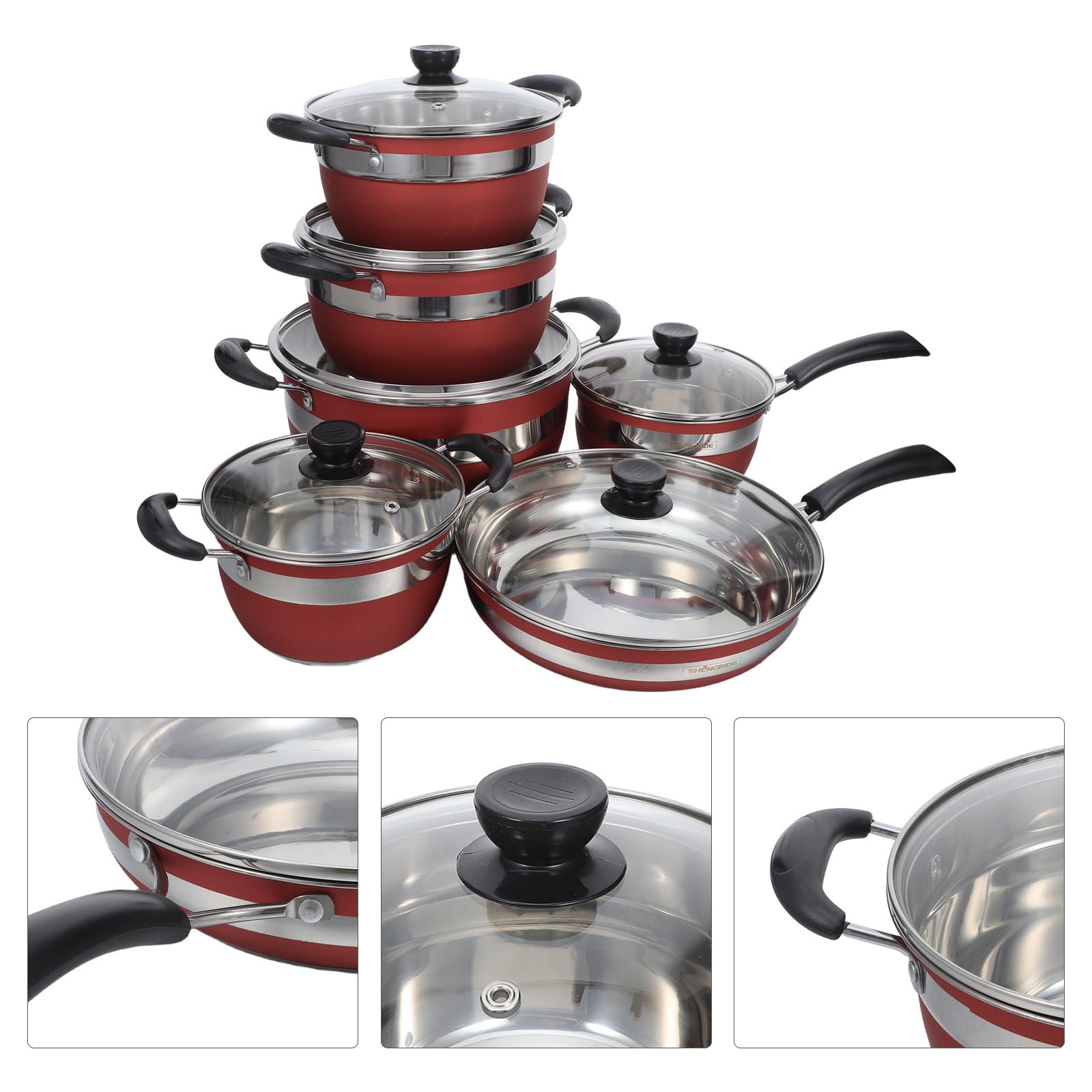Set di Pentole in Acciaio Inox 12 Pezzi Rosso per Cucina | Compatibile con Piani Cottura, Rivestimento Antiaderente, Manici Ergonomici Anti-scottatura