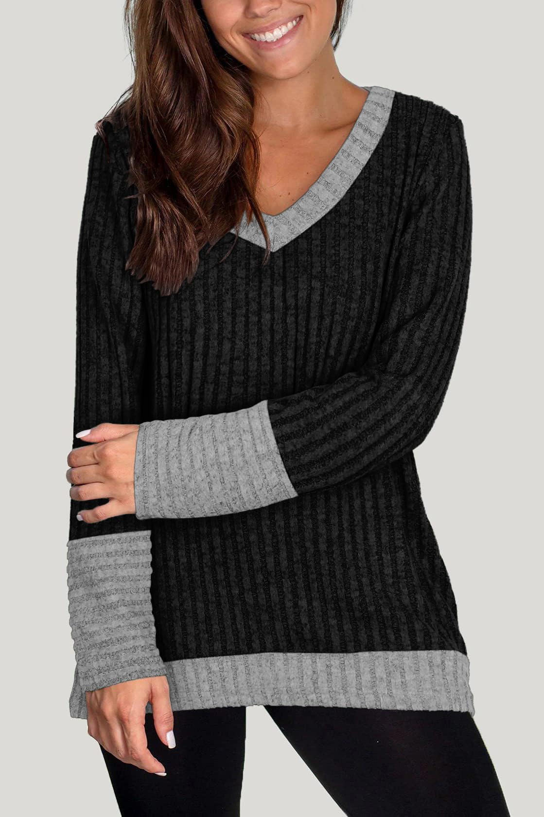 DUOEASE Felpa Donna Maniche Lunghe Casual A Manica con Scollo a V Leggeri l'inverno