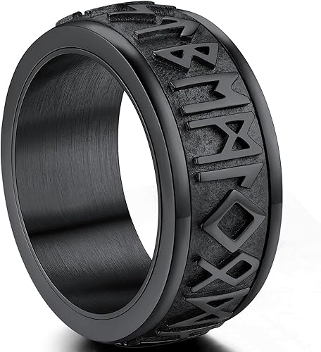 ChainsProMax Puede grabar anillos giratorios de runa vikinga para hombresmujeres, tamaño #7-#14, anillo de cadena de eslabones de acero inoxidable,