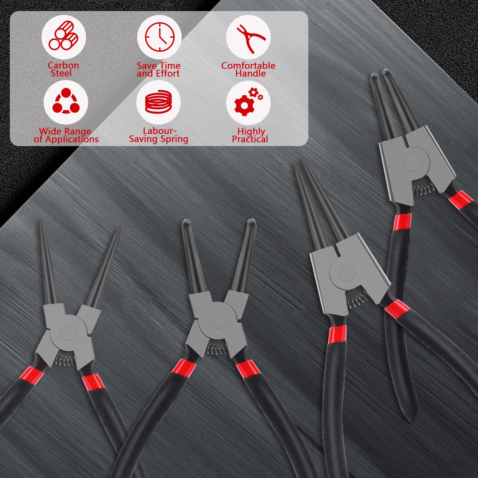 VFANDV Set Pinze per Anelli di Sicurezza, 4 Pezzi Dritti Pinza Seeger con Maniglie Antiscivolo Piegati Pinza Seeger Maniglie Antiscivolo Pinze per Anelli di Sicurezza Set per Interni Esterni