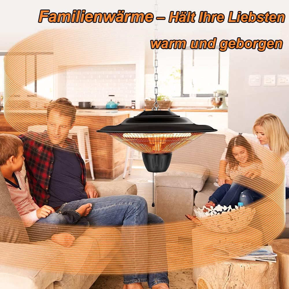 Decken Heizstrahler 1500W Infrarot Terrasse und Balkon Heizung 3 Sekunden Schnellheizung 360 Grad Wärme IP34 Wetterfest Leise Mit Verstellbarer Kette terrasse wärmelampe outdoor indoor camping heizung