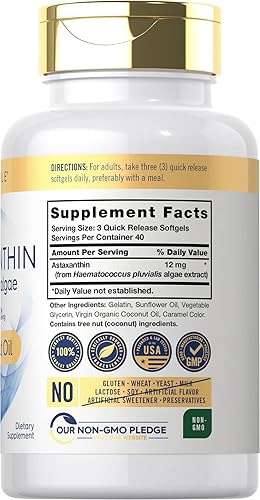 Miniatura 2 de Carlyle Astaxantina 12mg  120 cápsulas blandas  Suplemento de microalgas  con aceite de coco  Sin OMG y sin gluten