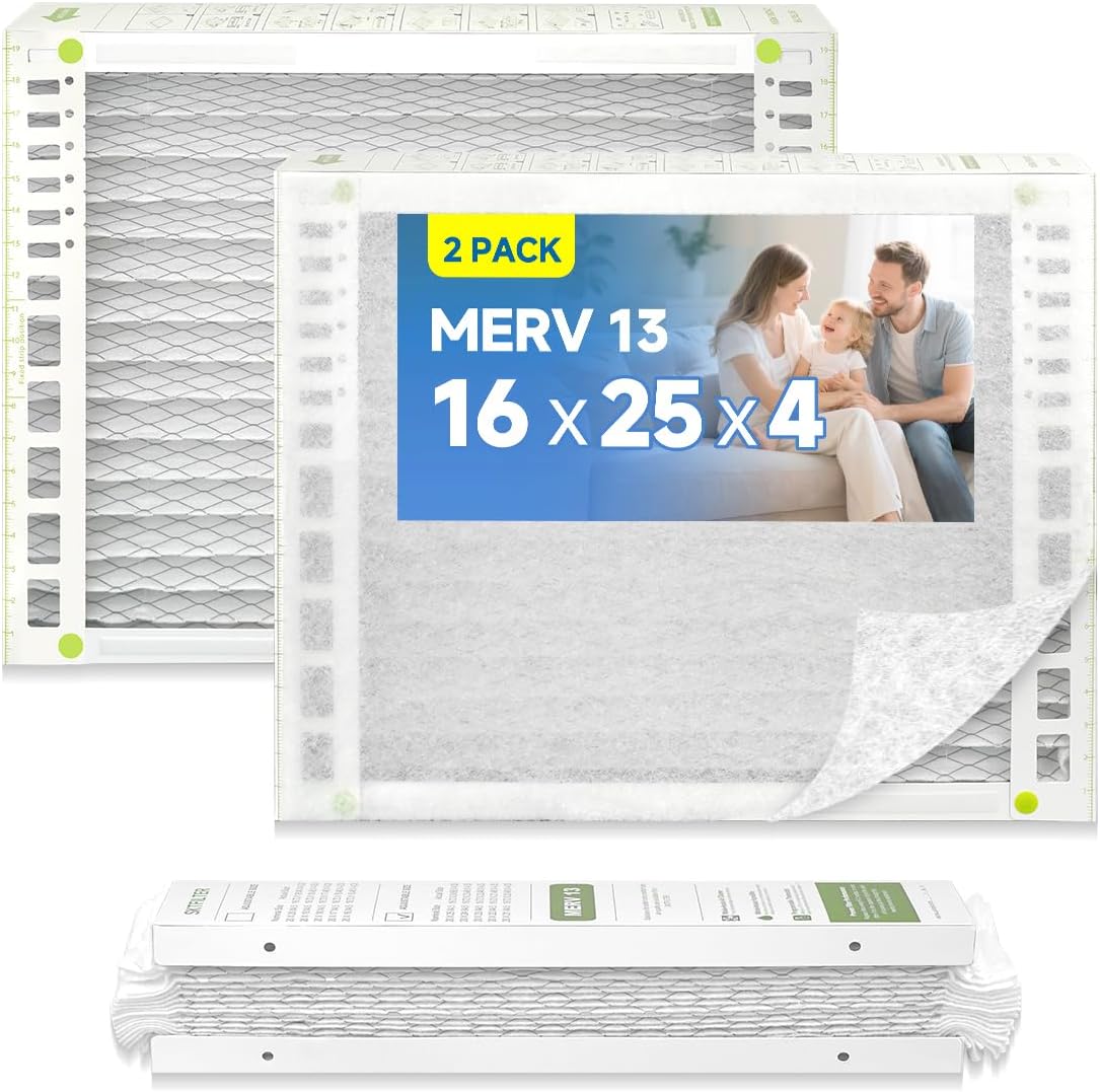 16×25×4 Furnace Air Filter MERV 13 Electrostatic Pleated HVAC Air Conditioner Premium Filters Replacement MPR 1900 FPR 10 Actual Size 15.5 × 24.5 × 3.63 2-Pack