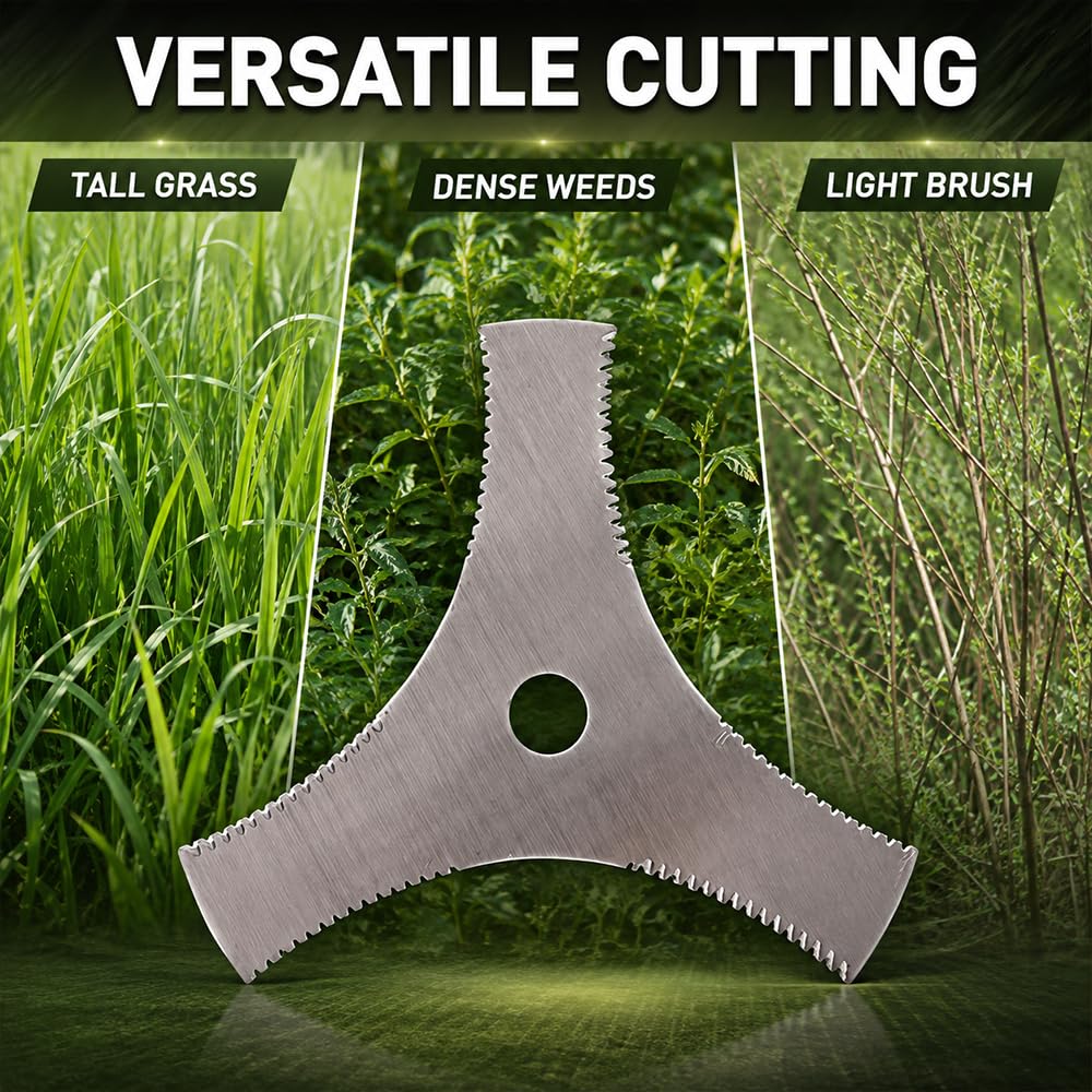3 Dents Dentelées Lame Coupe‑Brousse pour Husqvarna 143R-II 2016-2026, Résistante Acier Coupe‑Herbe Lame Rechange Accessoires
