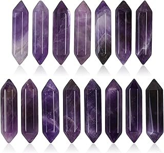 15PCS Amethyst Crystals Points Bulk ROADPLUM Gemstones and Crystals Healing Crystals Quartz Gemstone Polished Energy Reiki Chakra Healing Stone Crystal Wands Meditation Therapy Gift with Storage Box
