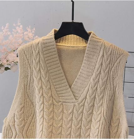 Women's Cable Knit V Neck Sweater Vest Soft Sleeveless Sweater