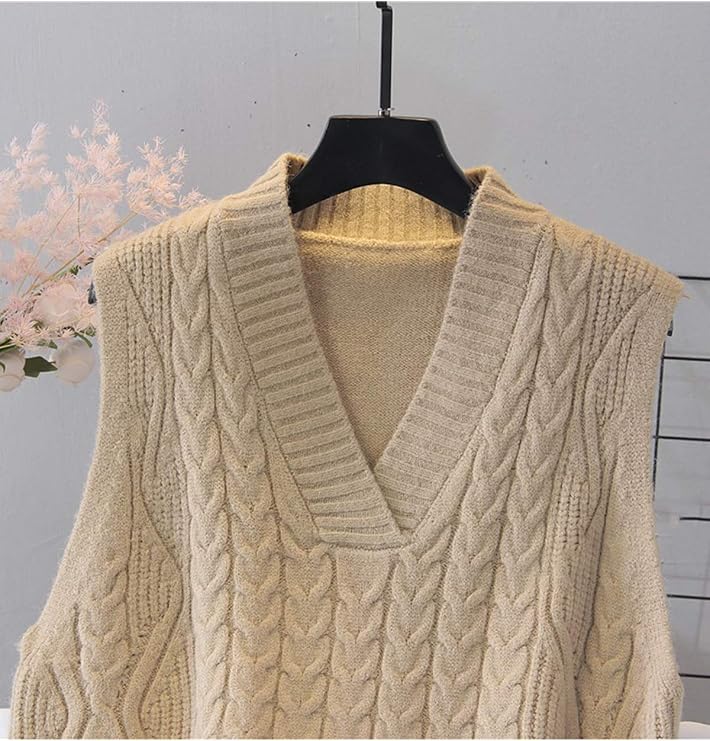 Women's Cable Knit V Neck Sweater Vest Soft Sleeveless Sweater