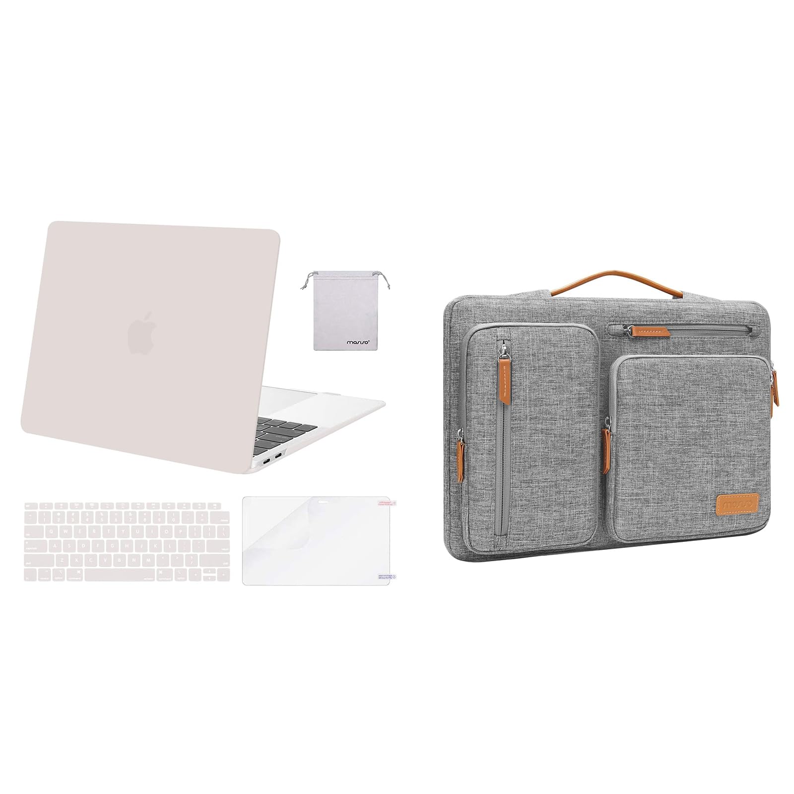 MOSISO Compatible with MacBook Air 13 inch Case 2022, 2021-2018 Release A2337 M1 A2179 A1932, Plastic Hard Shell&Keyboard Cover&Screen Protector&Storage Bag&Bag with Pockets&Handle, Rock Gray&Gray