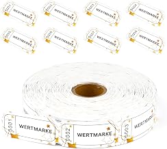 Pack of 1000 Value Tokens Rolls, Food Stamps White Gold, Tears, Drink Marks | Consecutive number voucher tokens for shops bar wedding carnival party events