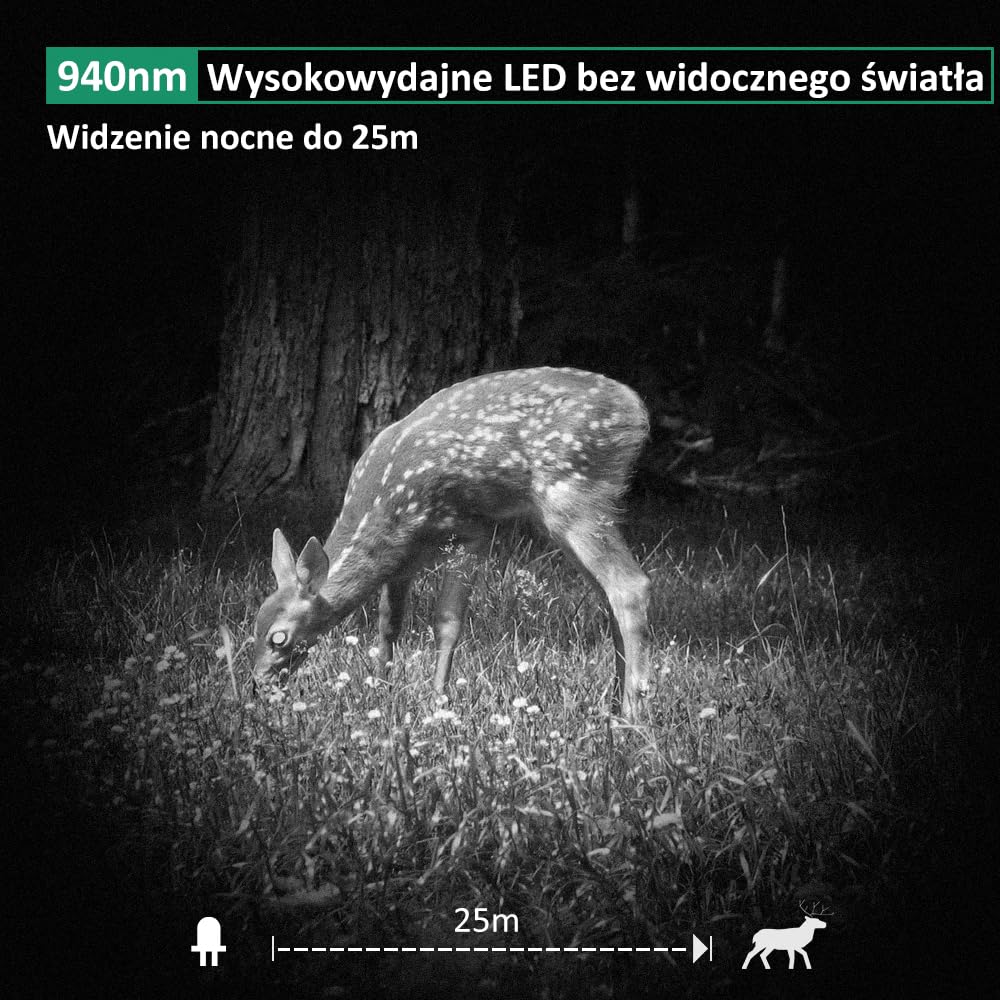 GardePro E6 kamera do obserwacji dzikich zwierząt, antena WLAN 48 MP 1296p z czujnikiem ruchu, widoczność w nocy, brak blasku, na podczerwień 940 nm, diody LED IP66, wodoszczelność H.264, szeroki kąt