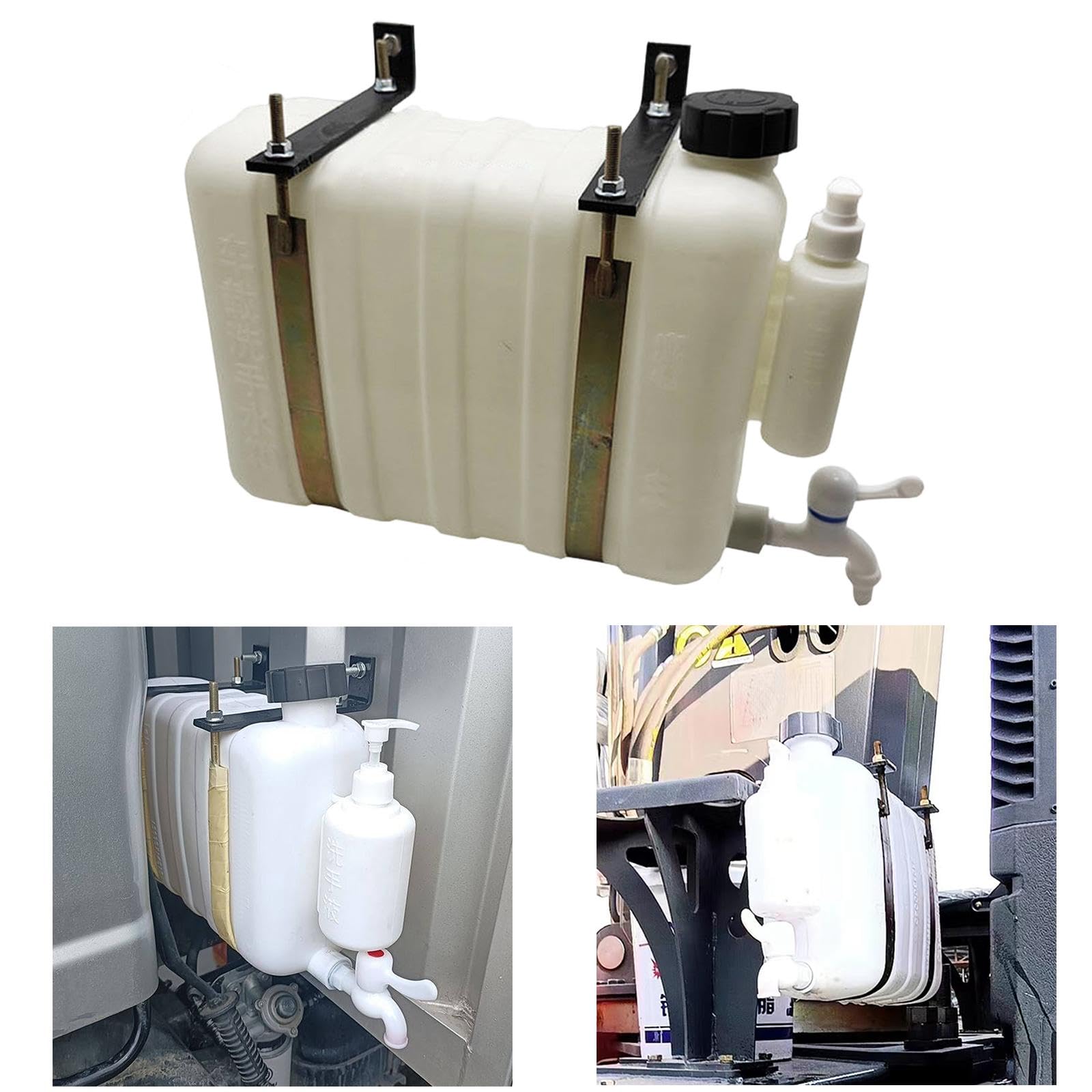 Tanque de Agua con Soporte para Vehículos Grifo Incorporado Y Dispensador de Jabón Diseño Colgante Portátil Resistente Adecuado para Camiones, Longitud 47 Cm